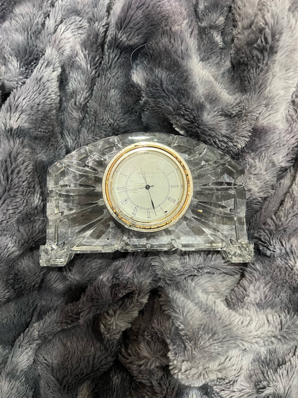 Clear Crystal Mantel Clock with Gold Accent